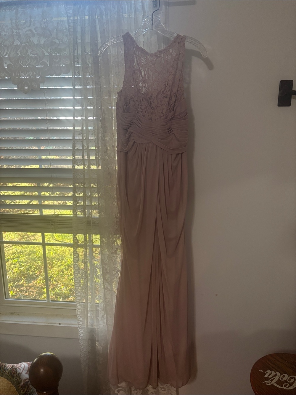 David's Bridal Blush Pink Lace-Top Chiffon Maxi Dress